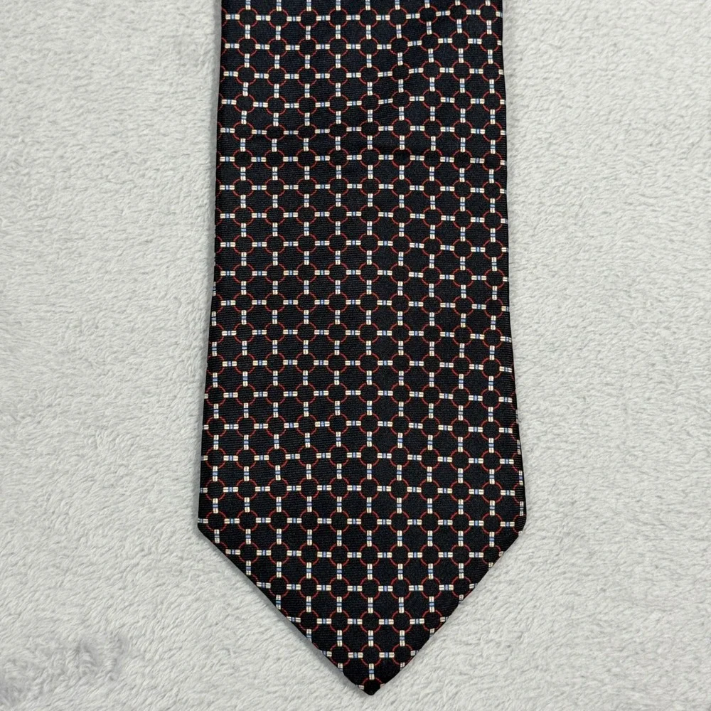 Brooks Brothers Silk Tie Mens OS Navy Geometric Makers Lattice Red Blue Necktie